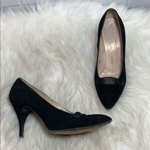 Andrew Geller VTG Black Suede Kitten Heels Sz 7